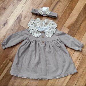 6-9 month Cupcakes and Cashmere Dress and Headband with Lace Accents